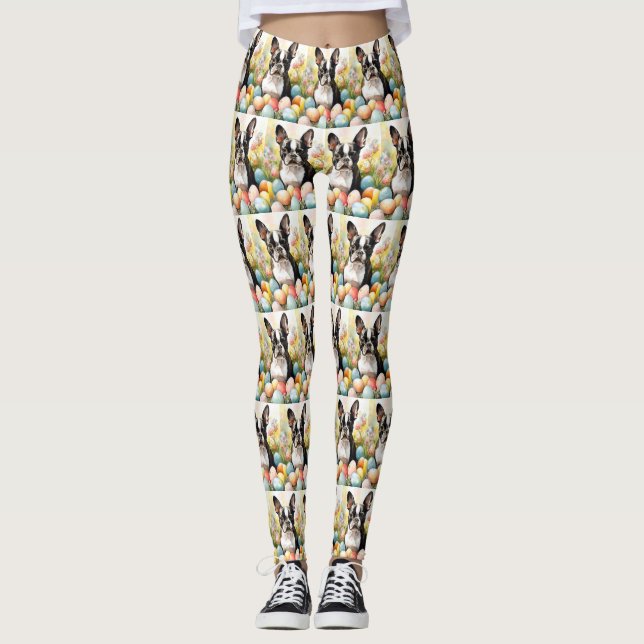 Legging Cão Boston Terrier com ovos de Páscoa (Frente)