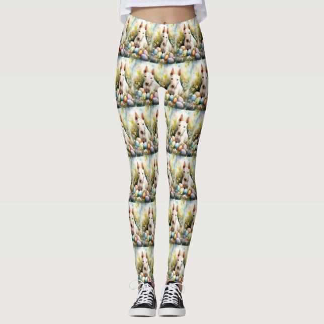 Legging Cão Bull Terrier com Ovos de Páscoa Feriado (Frente)