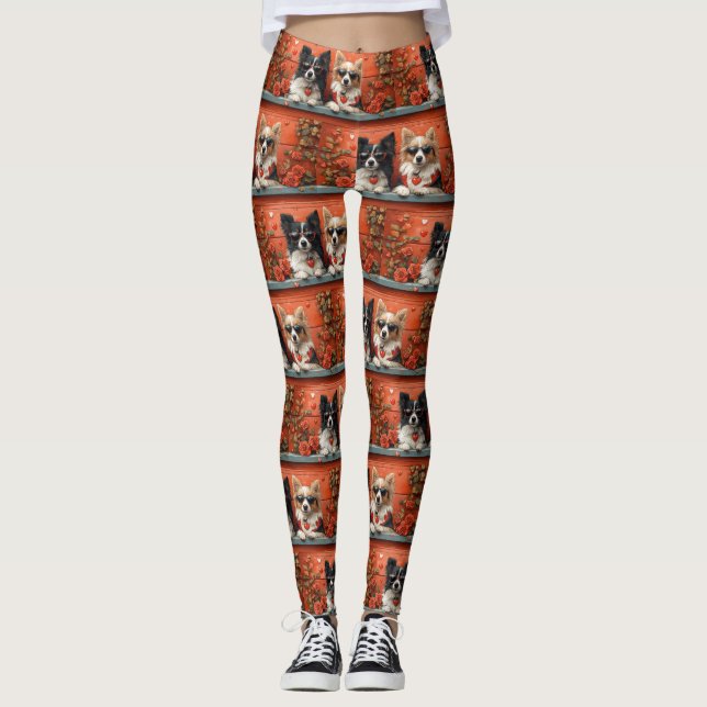 Legging Cão de Pastoreio de Shetland com Rosas do Coração  (Frente)