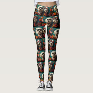 Legging Cão de Pastoreio Inglês Antigo com Rosas Dia dos N