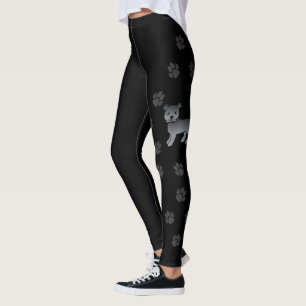 Legging Cão e patas de cartoon escondido em inglês azul
