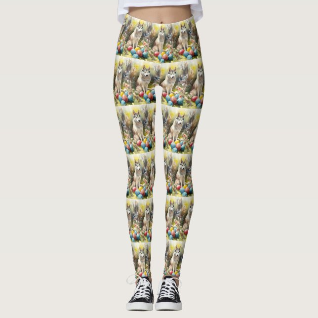 Legging Cão Husky Siberiano com Ovos da Páscoa  (Frente)