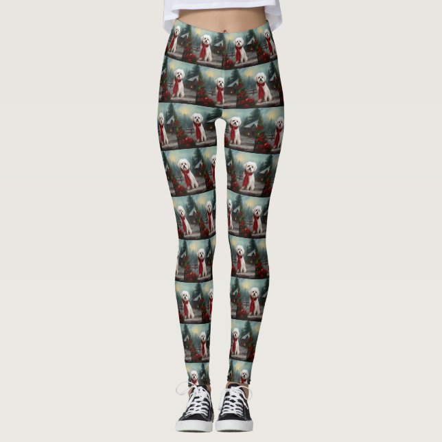 Legging Cão Maltês na Neve Natal (Frente)