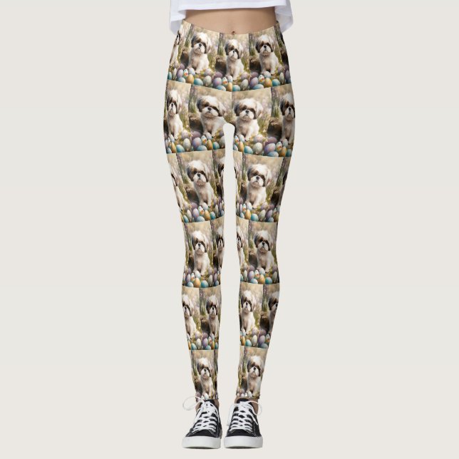 Legging Cão Malti Tzu com Ovos da Páscoa (Frente)