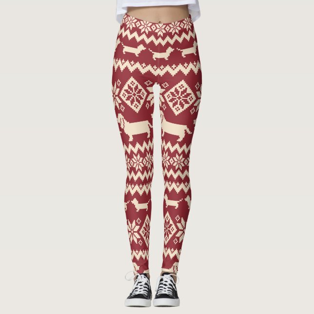 Legging Cão Nórdico: Padrão de Ilustração Quirky. (Frente)