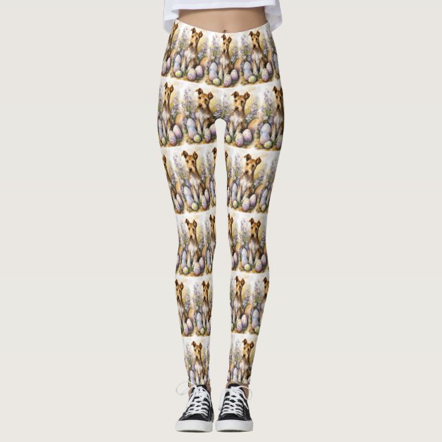 Legging Cão Terrier Wirefox Com Ovos de Páscoa Feriado (Frente)