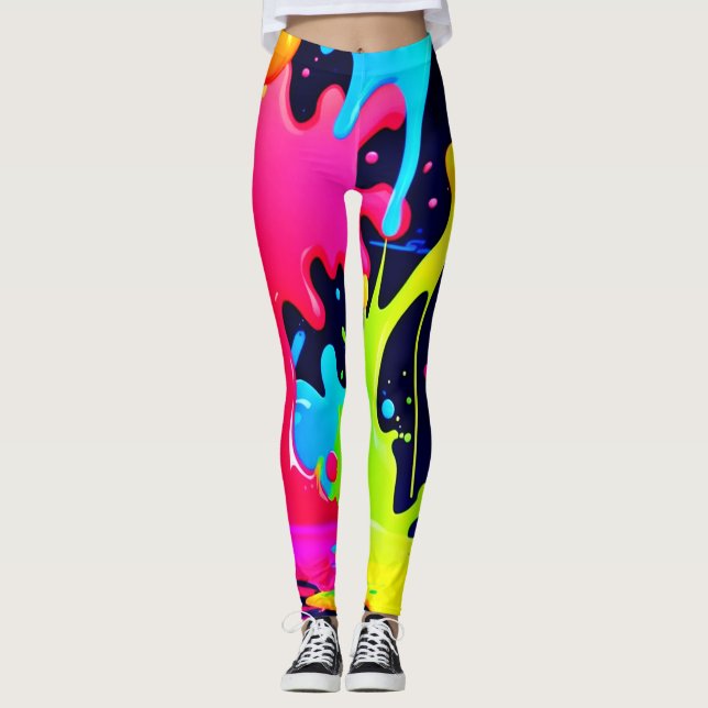 Legging Caos de Drivers de Splash de Neon Paint (Frente)