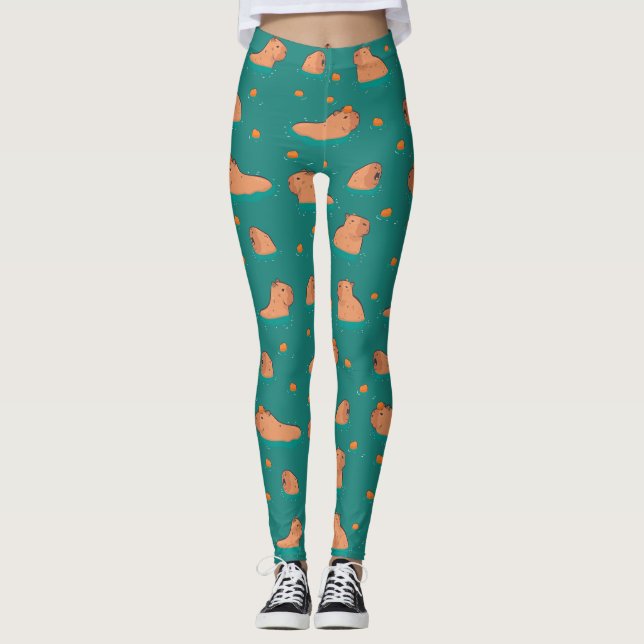 Legging capibaras flutuantes com laranja (Frente)