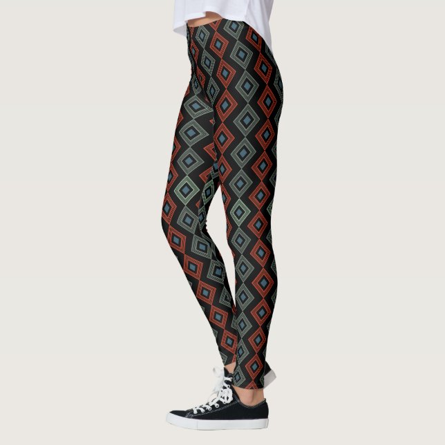 Legging Capri xadrez moderno vermelho e azul (Esquerda)