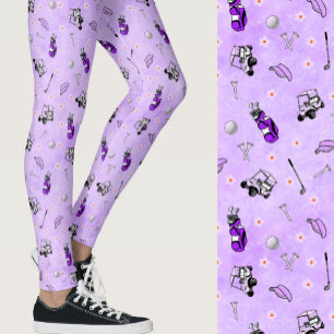 Legging Caprichoso padrão temático de golfe roxo