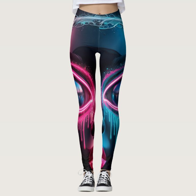 Legging Cara Abstrata Olhos Vermelhos Grandes Lábios Verme (Frente)