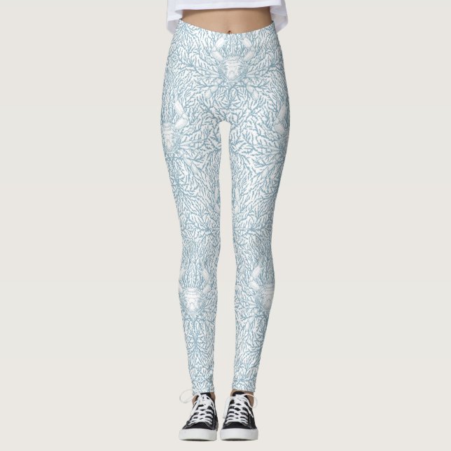 Legging Caranguejo e erva-do-mar, verão costeiro em branco (Frente)