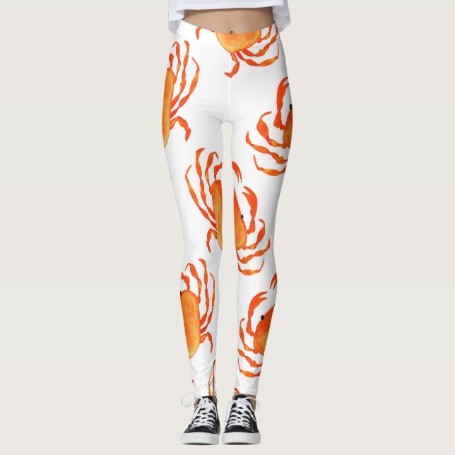 Legging Caranguejos Aquarela: Padrão Branco De Fundo (Frente)