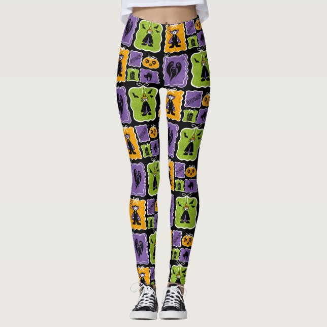 Legging Carateres de Halloween bonitos Vampiros e Bruxas (Frente)