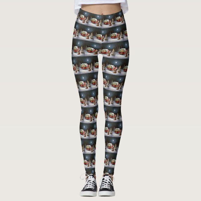 Legging Caravana de Natal de Inverno do Dachshund Aventura (Frente)