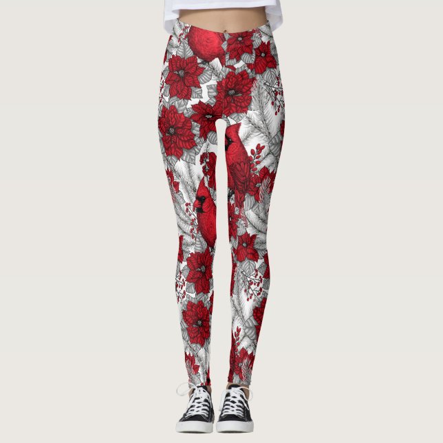 Legging Cardinhas e poinsetos em vermelho e branco (Frente)