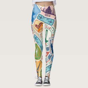 Legging Carimbos de Passaportes Super Bonitos e Coloridos