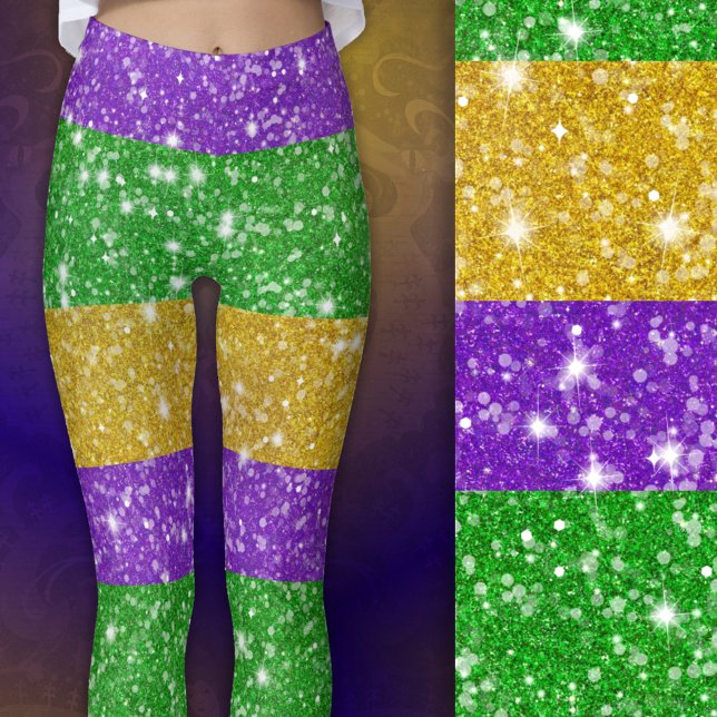 Legging Carnaval Colorido de Stripe de Glitter Mardi Gras (Close-up)