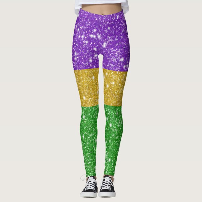 Legging Carnaval Colorido de Stripe de Glitter Mardi Gras (Frente)