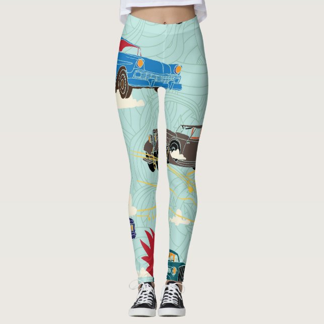 Legging Carros vintage: Padrão de Nuvens do Céu (Frente)