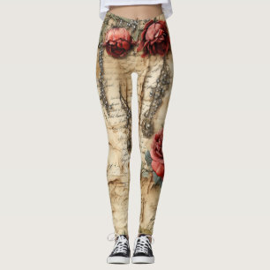 Legging Carta de Amor Floral Antiga Nostálgica