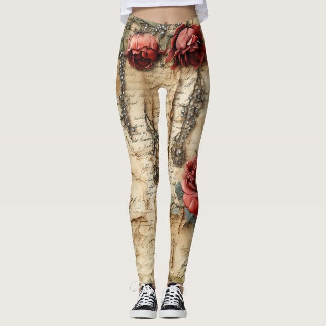 Legging Carta de Amor Floral Antiga Nostálgica (Frente)