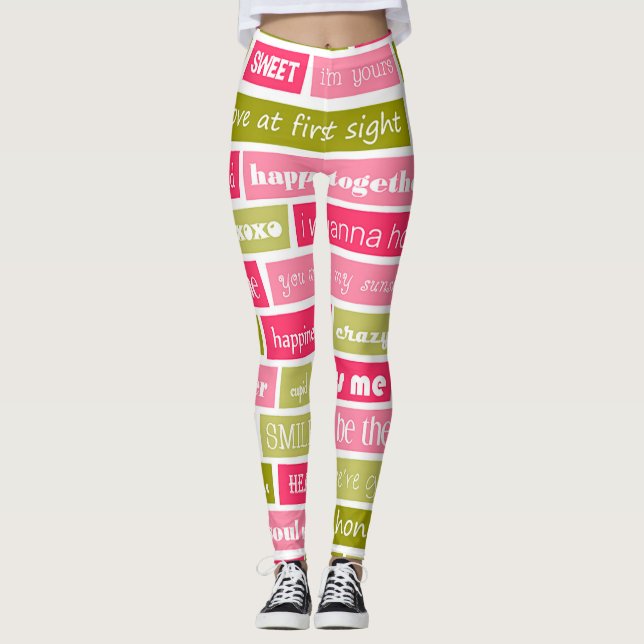 Legging Cartas de Amor Rosa e Verde (Frente)