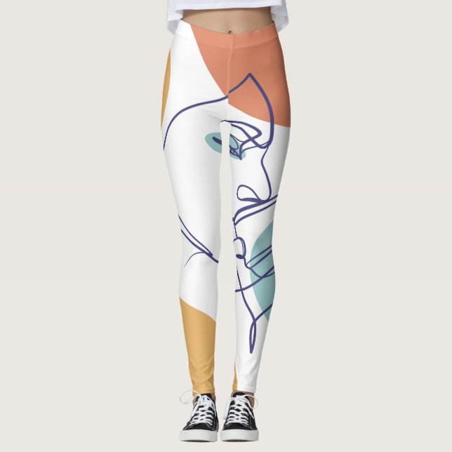 Legging cartaz de desenho de arte linear de mulher bebendo (Frente)