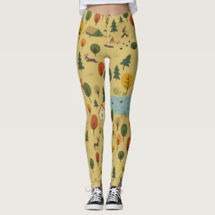 Legging Cartaz de Vintagem de Animais Florestais de outono