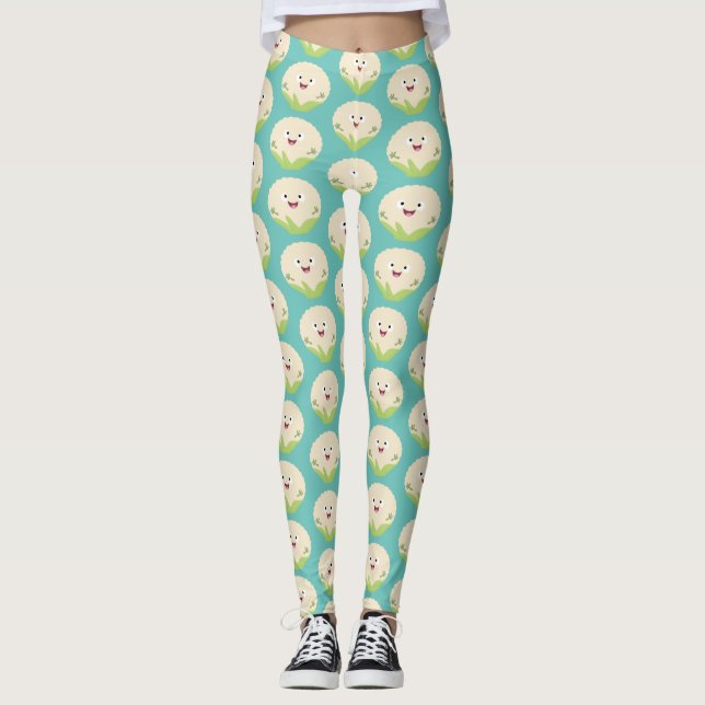 Legging Cartografia de couve-flor-branca e feliz (Frente)