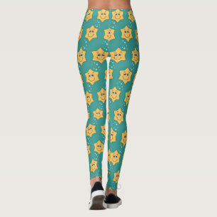 Legging Cartografia do smiley face de estrela do xmas feli