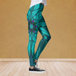 Legging Cartografia Mandala Flor Azul<br><div class="desc">Esta design de flor de mandala funky apresenta azul no estilo de desenho animado. Visuais geométricos triplos para o hippie moderno ou amante de cores vibrantes!</div>