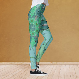 Legging Cartografia Mandala Flor Azul e Verde
