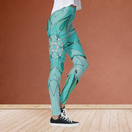 Legging Cartografia Mandala Flor Azul e Verde