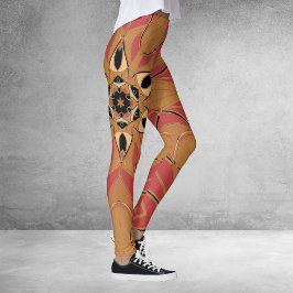 Legging Cartografia Mandala Flor Laranja e Rosa