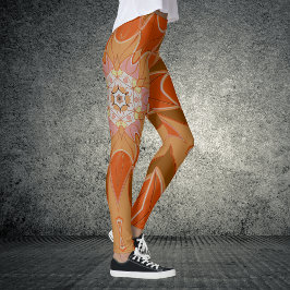 Legging Cartografia Mandala Flor Laranja e Rosa