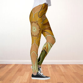 Legging Cartografia Mandala Flor Laranja e Verde