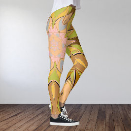 Legging Cartografia Mandala Flor Laranja Verde e Azul