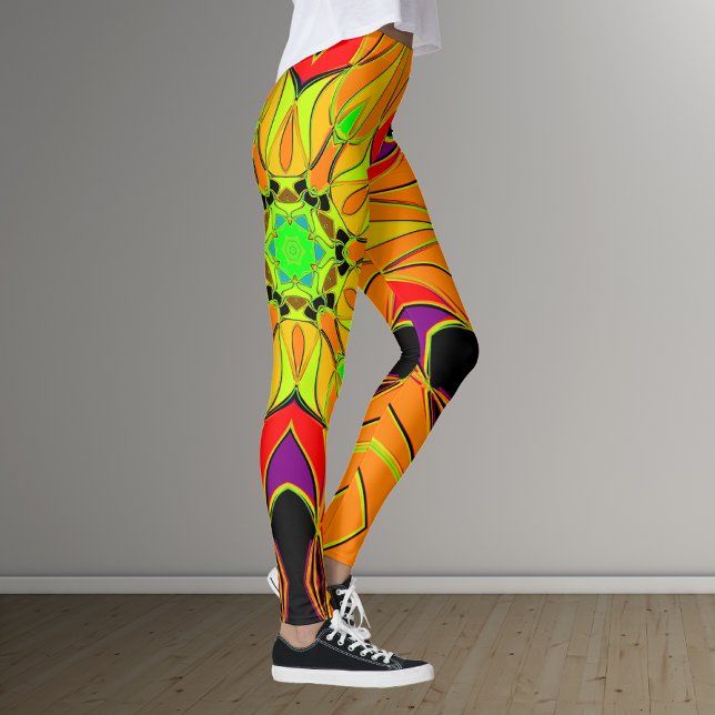 Legging Cartografia Mandala Flor Laranja Verde e Vermelho (Criador carregado)