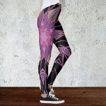 Legging Cartografia Mandala Flor Preto Púrpura e Rosa<br><div class="desc">Esta design de flor de mandala funky apresenta preto,  roxo e rosa no estilo de desenho animado. Visuais geométricos triplos para o hippie moderno ou amante de cores vibrantes!</div>
