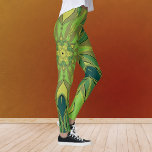 Legging Cartografia Mandala Flor Verde Amarelo e Azul<br><div class="desc">Esta design de flor de mandala funky apresenta verde,  amarelo e azul no estilo de desenho animado. Visuais geométricos triplos para o hippie moderno ou amante de cores vibrantes!</div>
