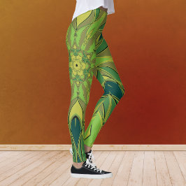 Legging Cartografia Mandala Flor Verde Amarelo e Azul