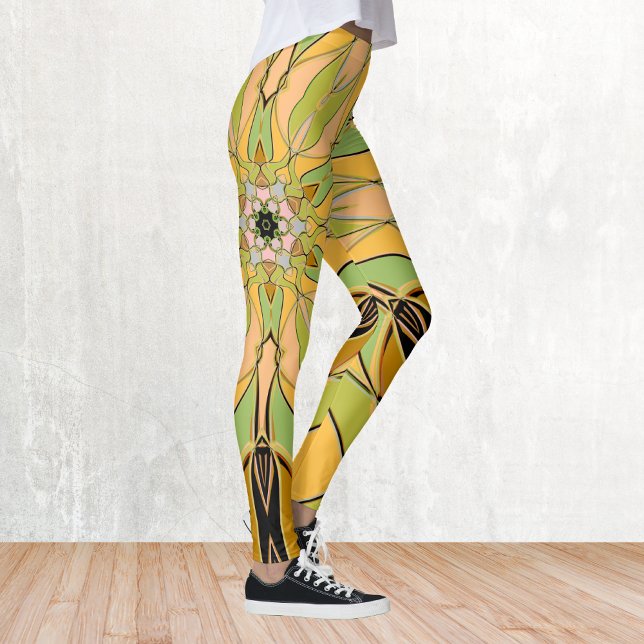 Legging Cartografia Mandala Flor Verde Amarelo e Laranja (Criador carregado)