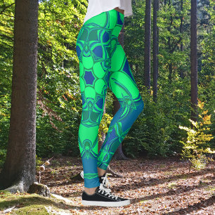 Legging Cartografia Mandala Flor Verde e Azul