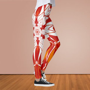 Legging Cartografia Mandala Flor Vermelho Laranja e Branco