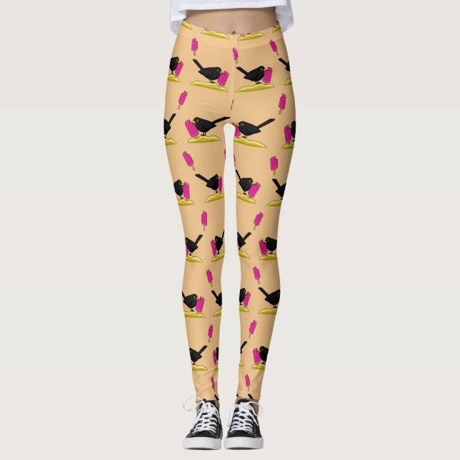 Legging Cartoon Blackbird Comendo Um Padrão De Sorvete (Frente)