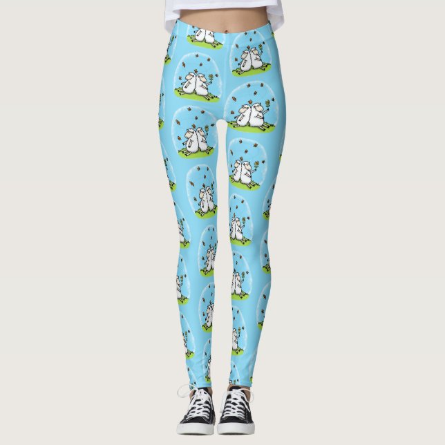 Legging Cartoon de carneiros e borboletas bonitos (Frente)