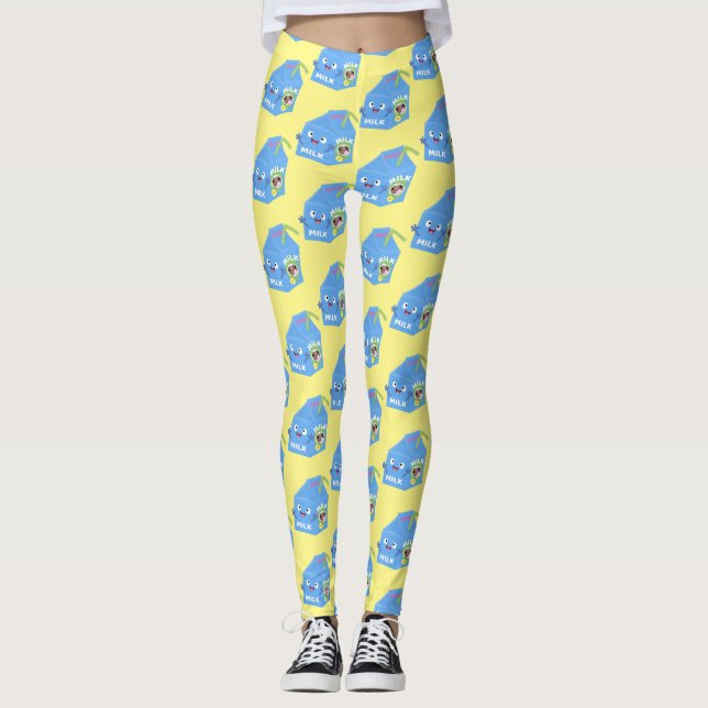 Legging Cartoon de cartonagem de leite feliz e bonito (Frente)