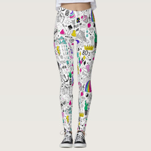 Legging Cartoon de desenho do Arco-íris Branco Negro Supe