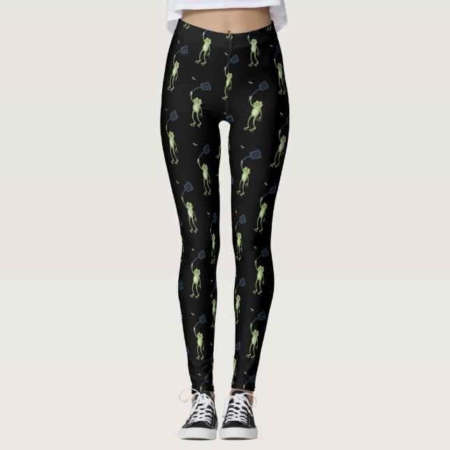 Legging Cartoon de mosca verde-sapo engraçado (Frente)